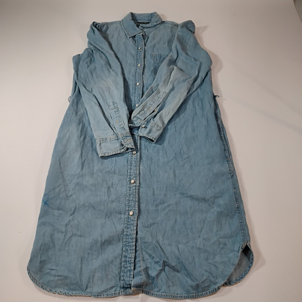 Lauren Ralph Lauren Women's Size 6 Denim Blue Shirt Dress Pearl Buttons Pocket